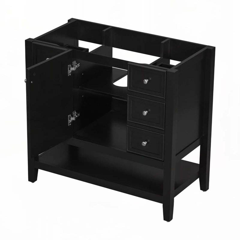 Meuble-lavabo de salle de bain sans lavabo, avec portes et tiroir, Noir, noir, noir, noir