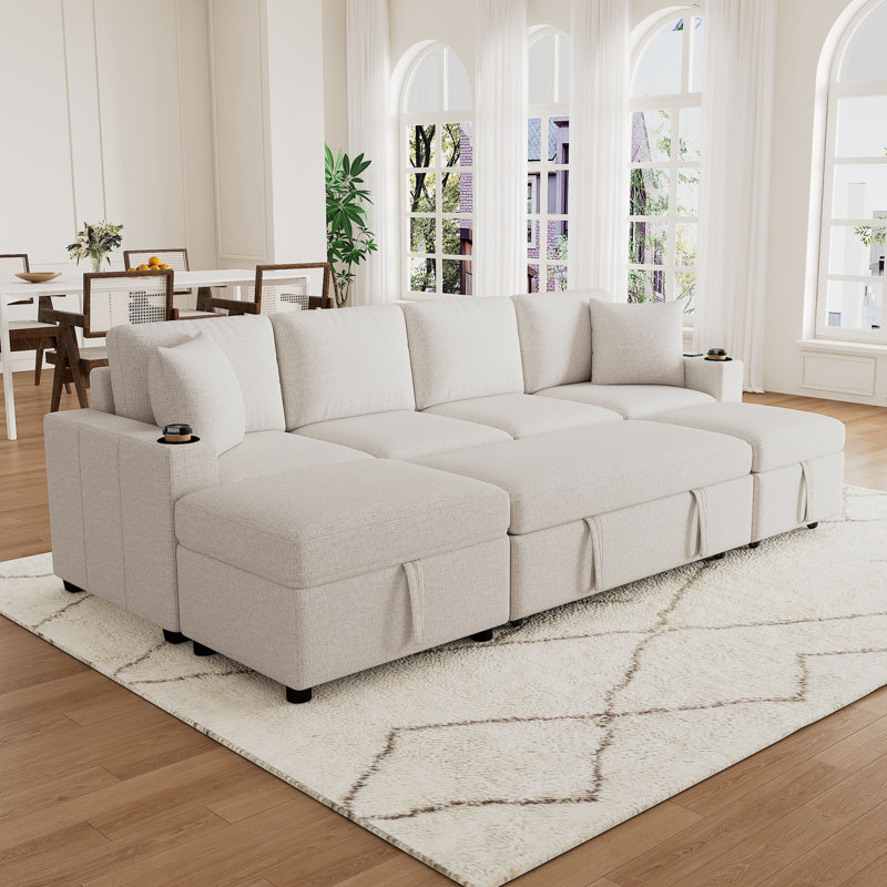 Canapé-lit modulaire convertible en L 109,1 po, Gris clair