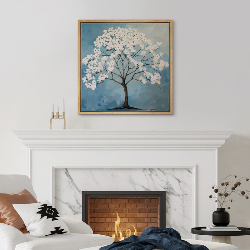 Flowers Blossom On Tree Branches, Natural Floater Frame, 16" H x 16" W