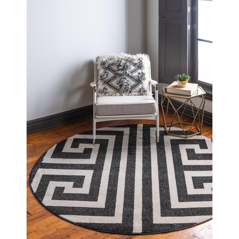 Barreto Performance Black/Beige Rug, Round 6'1"