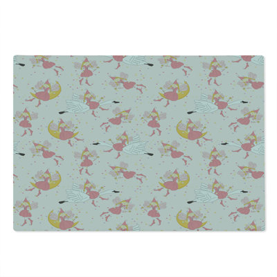 Ambesonne Pink Cutting Board Large Size Flying Dreamy Swan Moon Art Earth Yellow Pink and Rose
