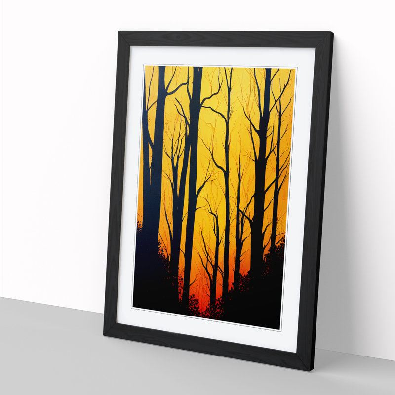 Autumn Forest Silhouette - Single Picture Frame Print, 64cm H x 46cm W, Black Framed