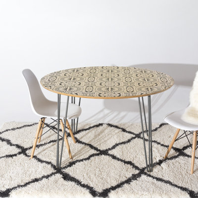 Oval Solid Wood Top Metal Base Dining Table
