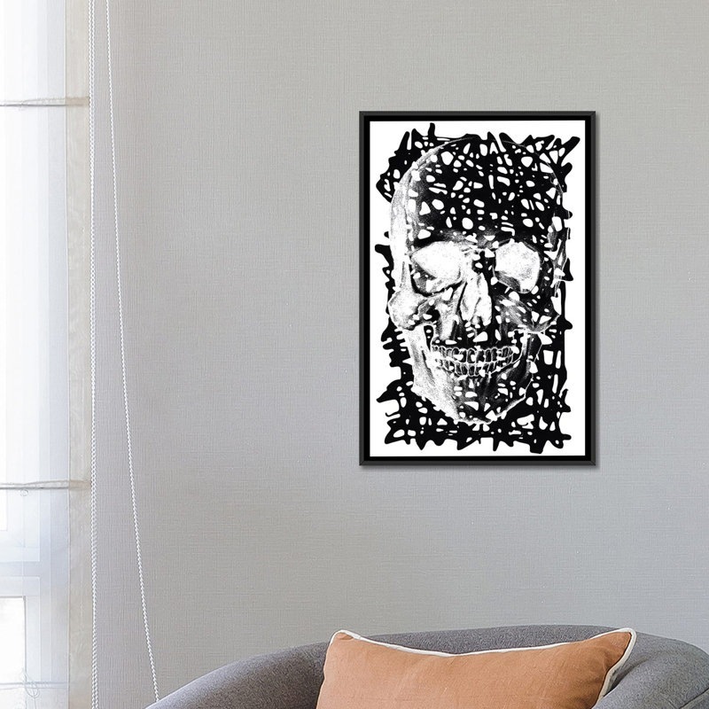 Albree Modern Black Splatter Skull, impression sur toile, H 48 po x l 32 po x P 1,5 po, Toile avec cadre noir, Pas de tapis