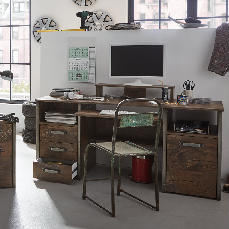 Harkon Metal Base Computer Desk, Brown