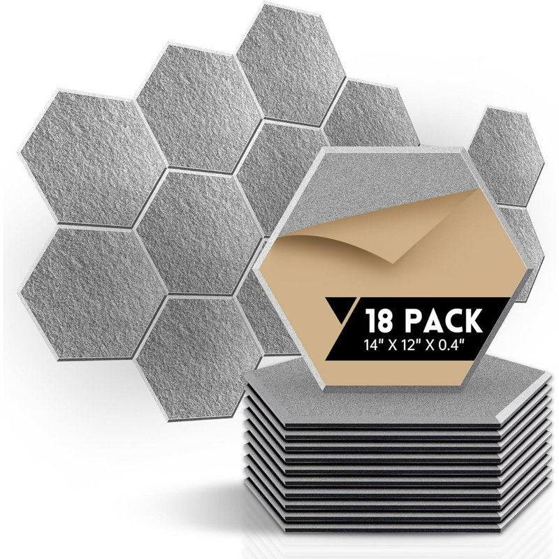18 Pack Hexagon Middle Sound Absorbing Acoustic Panels, 12" X 10" X 0.4", Grey