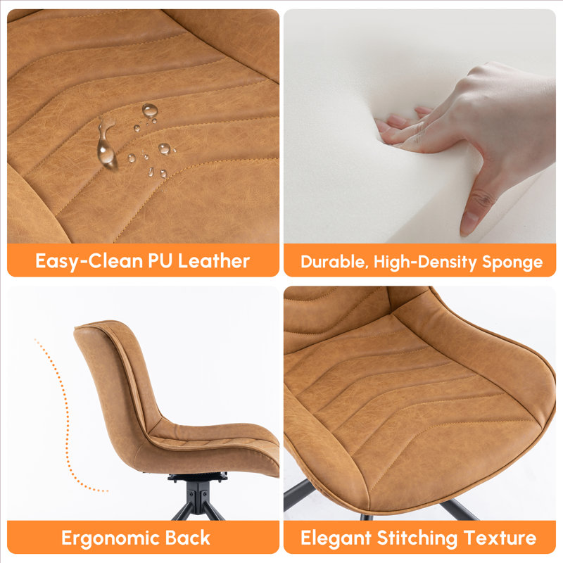 Tufted Swivel Leather Upholstered Dining Chairs Modern Wingback Side Chairs with Metal Legs, Brown