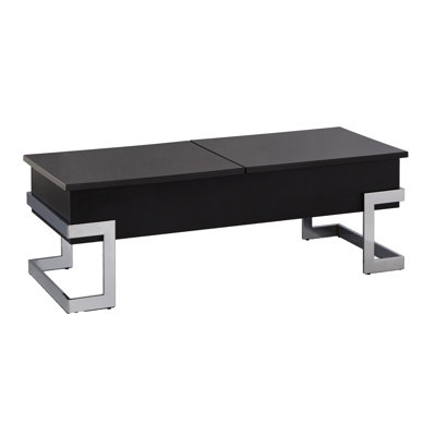 Table basse haute brillance noire avec plateau relevable et accents chromés | Idée de cadeau