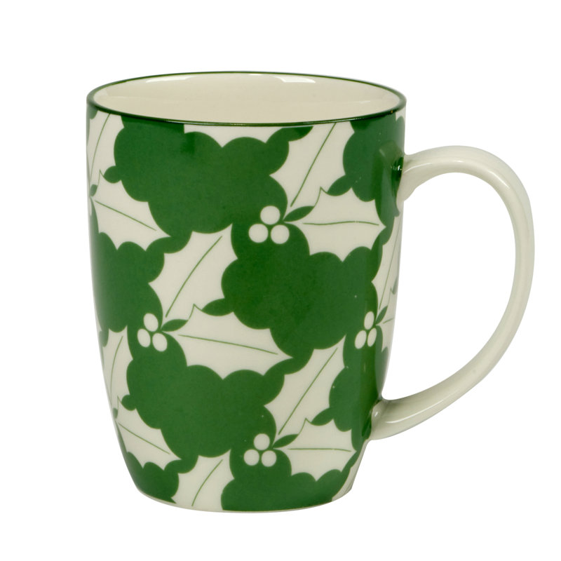 Holiday Red and Green Ceramic 14 oz Beverage Mugs, Set of 6