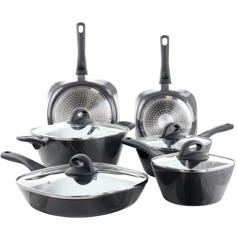 Batterie de cuisine en céramique antiadhésive en aluminium 10 pièces Soho, Noir