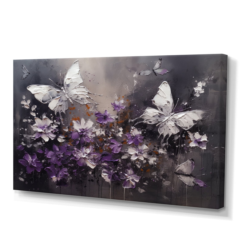 Ryuzo, ailes de papillon mauves et blanches - Fleurs, impressions sur toile, H 24 po x l 32 po, Toile tendue, Sans cadre