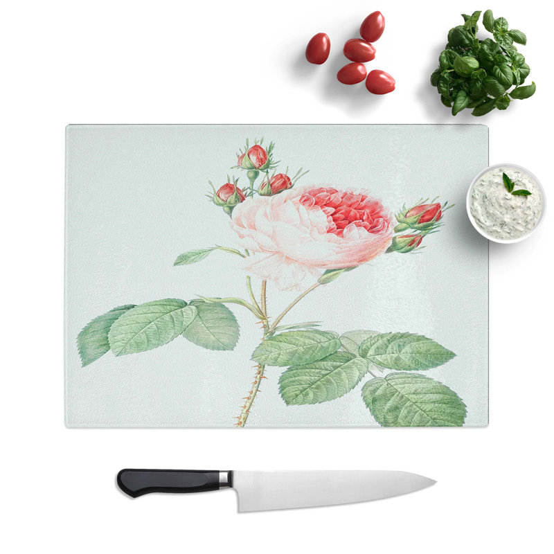 Tempered Glass a Cabbage Rose Chopping Board, 39 cm W x 28.5 cm L