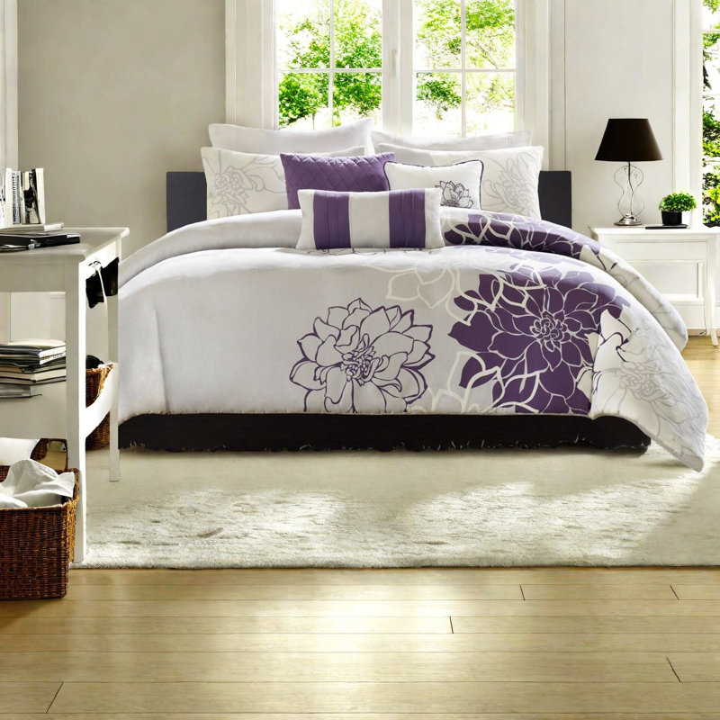 Ensemble de literie élégant en satin de coton 6 pièces à motif floral pour chambre à coucher moderne
