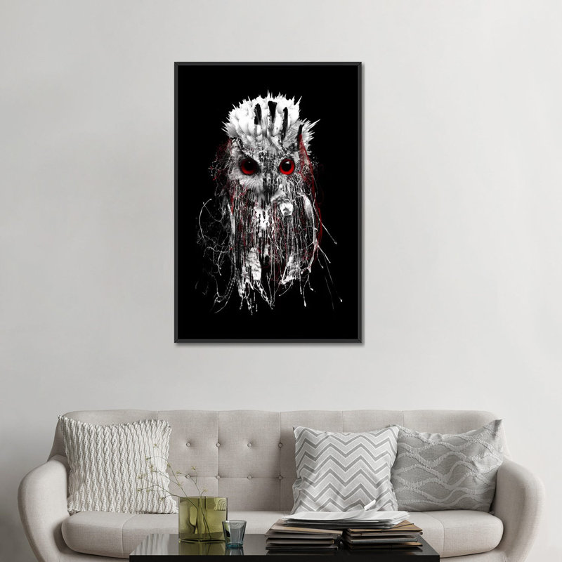« red-avec hibou », impression sur toile, H 26 po x l 18 po x P 1,5 po, Toile avec cadre flottant noir, Pas de tapis