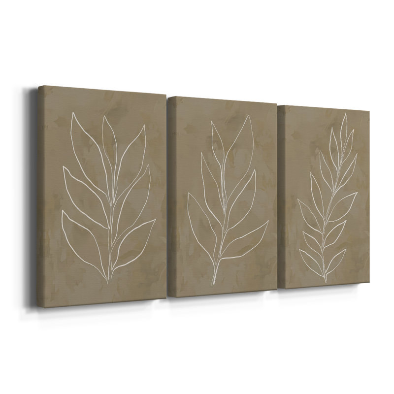 Leaf Line Art I - Toile tendue avec châssis sur mesure - 3 pièces, H 18 po x l 36 po