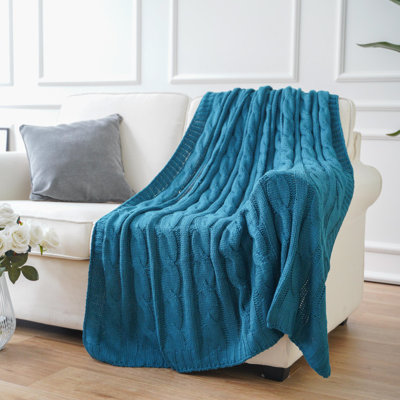 Jeté doux en tricot double torsadé, couverture en tricot torsadé pour canapé, lit ou sofa, couverture en tricot acrylique, couverture douillette et confortable, 50 po x 60 po
