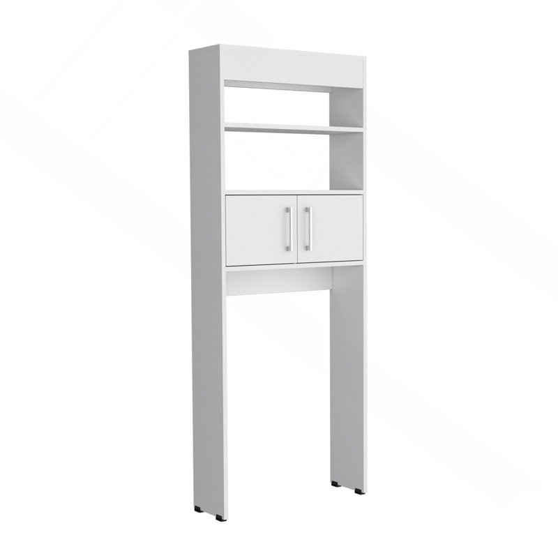 Au-dessus de l'armoire de toilette, double porte, deux tablettes blanches, Blanc