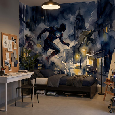 Superhero Wallpaper Cityscape Night Wall Mural