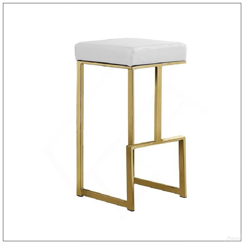 Ensemble de 2 tabourets de bar 31 po en simili cuir avec structure en métal plaqué or, tabouret de comptoir sans dossier pour la salle à manger de cuisine, blanc