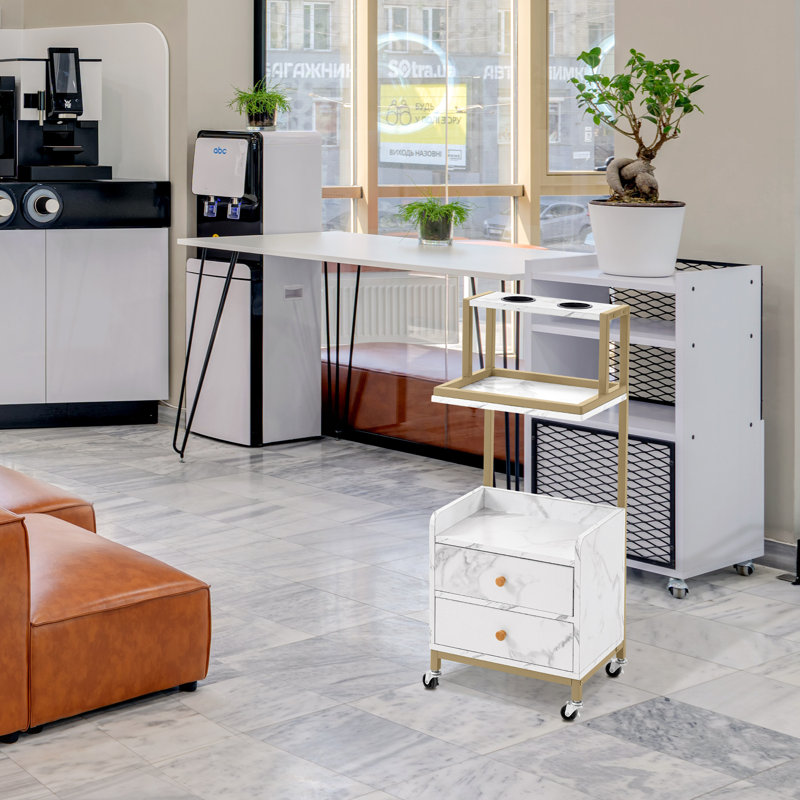 Utility Cart with Hair Dryer Holder and Locking Wheels, Metal Frame