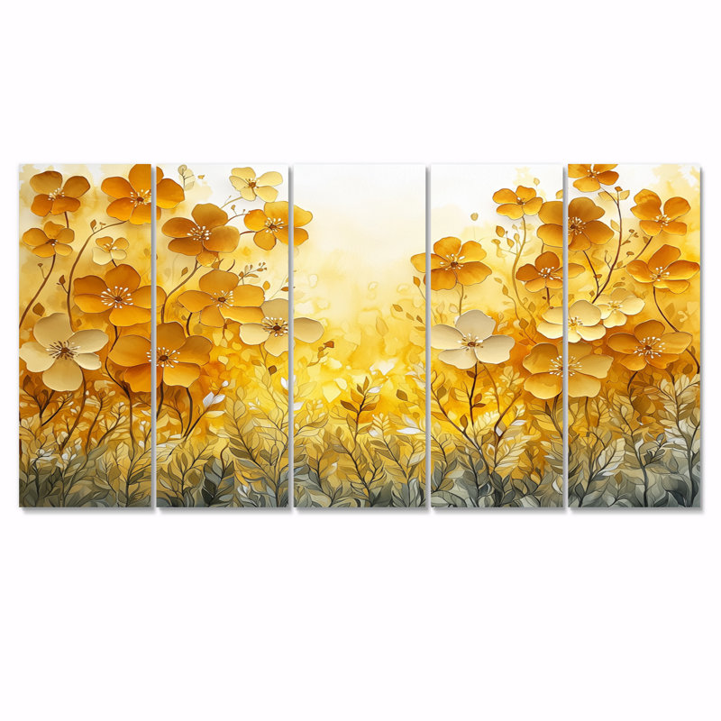 Été, lueur dorée d'hibiscus I - décoration murale hibiscus - art mural traditionnel, H 28 po x l 60 po, 5