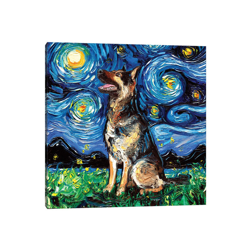 « German Shepherd Night II » par aja Trèves, reproduction d’art, Pas de tapis, H 26 po x l 26 po x P 1,5 po, Toile tendue