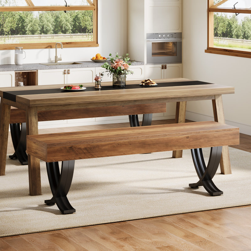 Banc de salle à manger de 55 pouces, banc de table de cuisine rustique, Brun