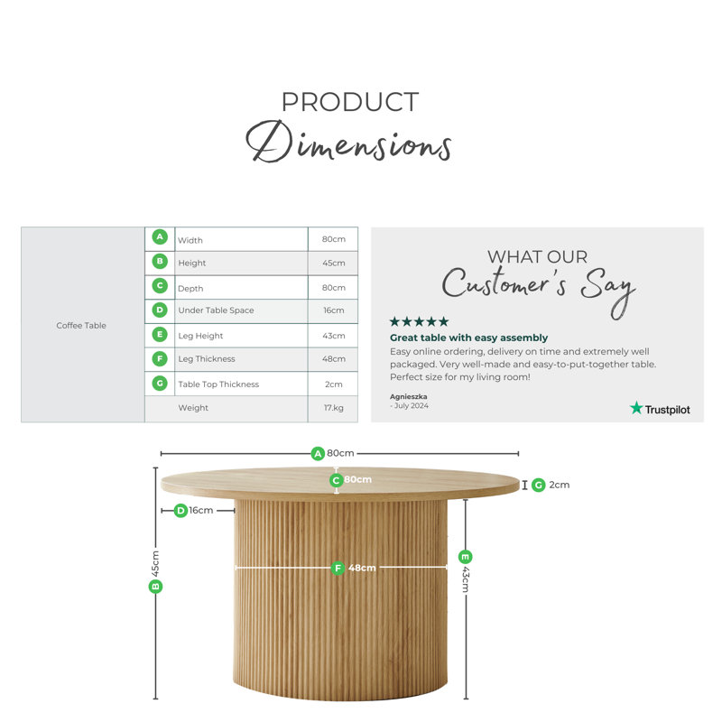 Penny Pillar Round Coffee Table - Melamine Scratch Resistant Veneer Top, Dark Brown Wood