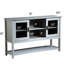 Buffet avec portes en verre trempé gris, tablettes réglables, câble de gestion et verre, tablette