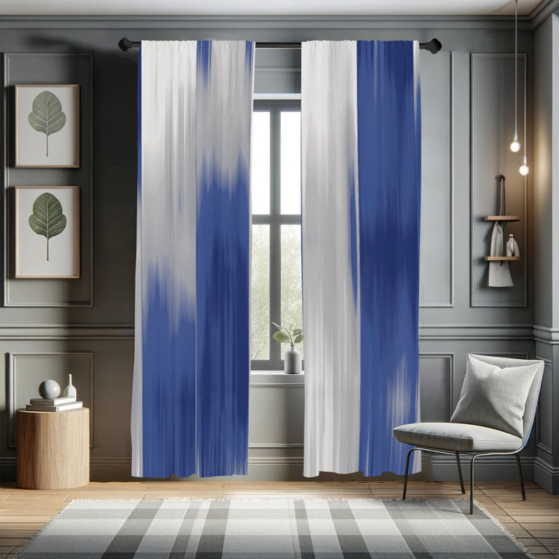Microfiber Floral Semi-Sheer Rod Pocket Curtain Panels, 28" W x 84" L, Blue