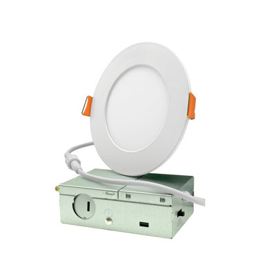 4-Inch LED Recessed Round Downlight - 9W - 738 Lumens - 5CCT Selectable (2700K–5000K) - 120-277V Triac Dimmable - Frosted Lens - White Finish – Residential and Commercial Lighting