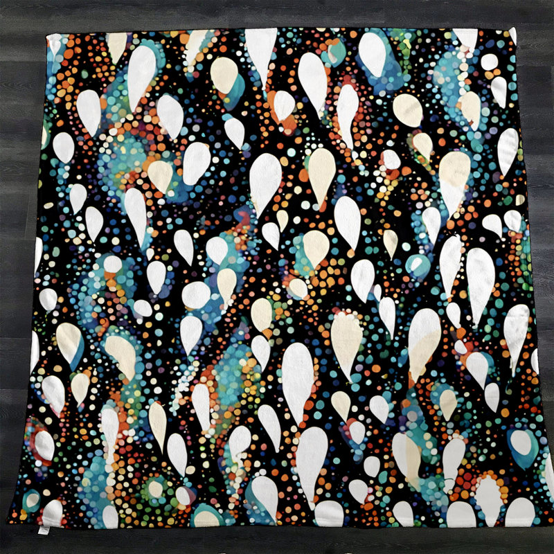 Jeté Richart, L 51 po x L 60 po, Blanc / noir / orange / bleu, Abstrait / pois