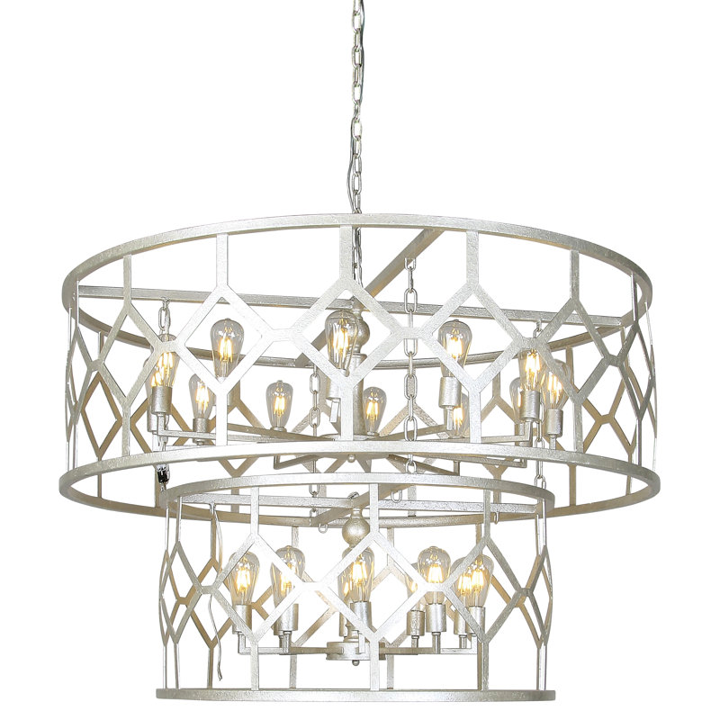 Lustre à niveaux 18 lumières Diamond, Blanc huître