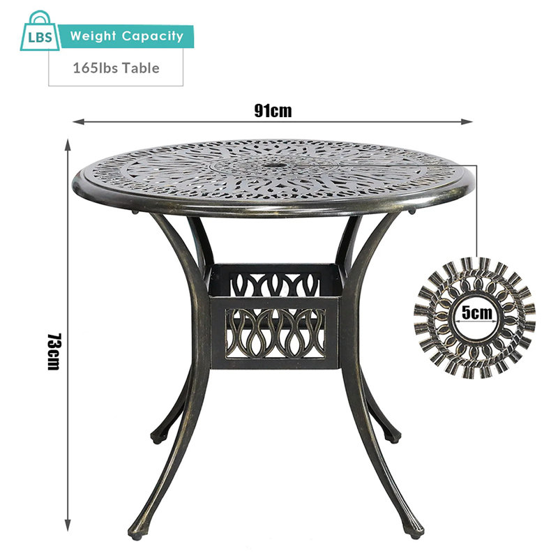 Callendale Round Metal Outdoor Bistro Table With Umbrella Hole , 91cm cm W 91cm cm D, Black