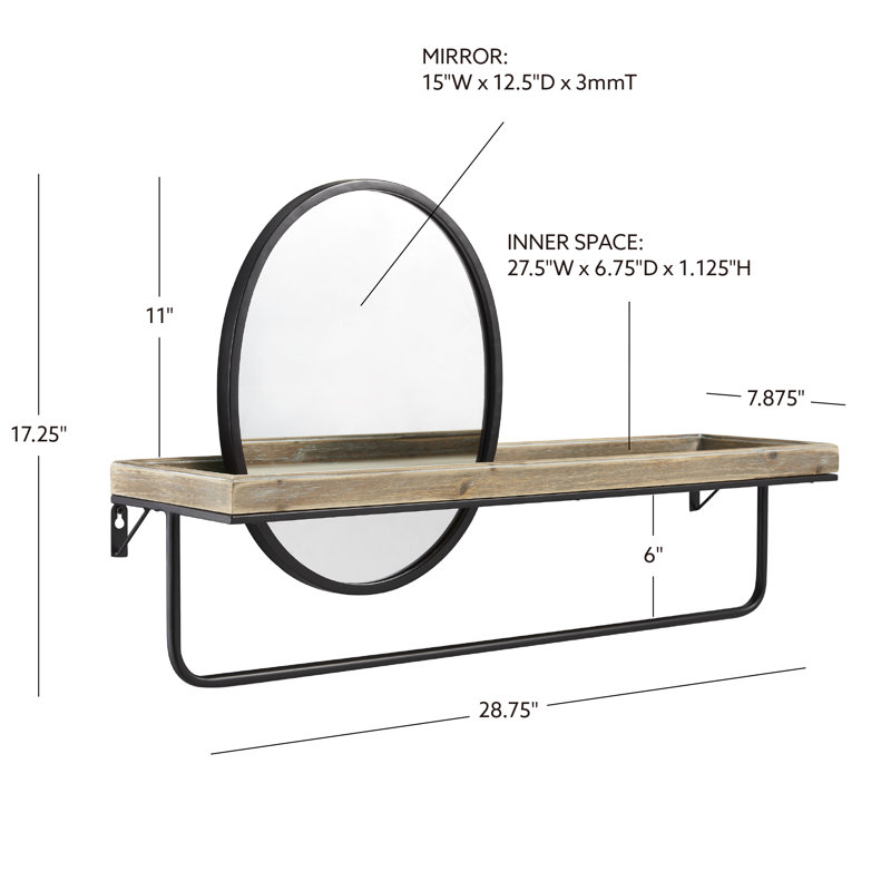 Metal Flat Mirror with Shelves, Black