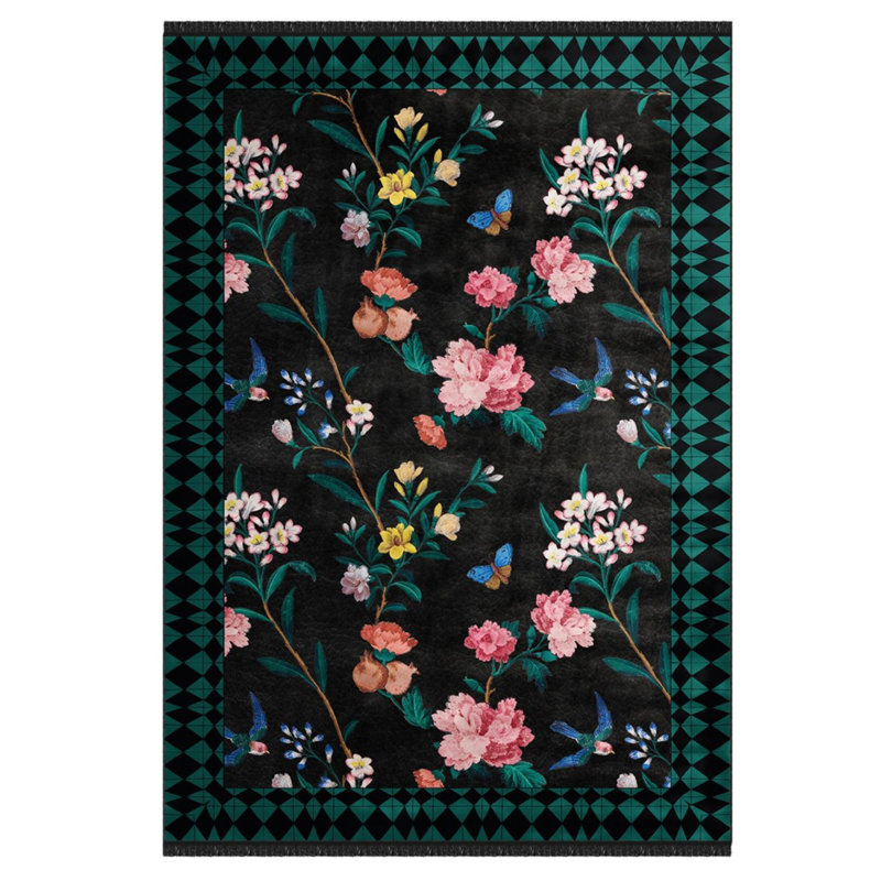 Karabag Multicolored Color Floral Design Carpet Machine Woven Polyester & Cotton Yarn Area Rugağ, Runner 3'3" x 9'10"