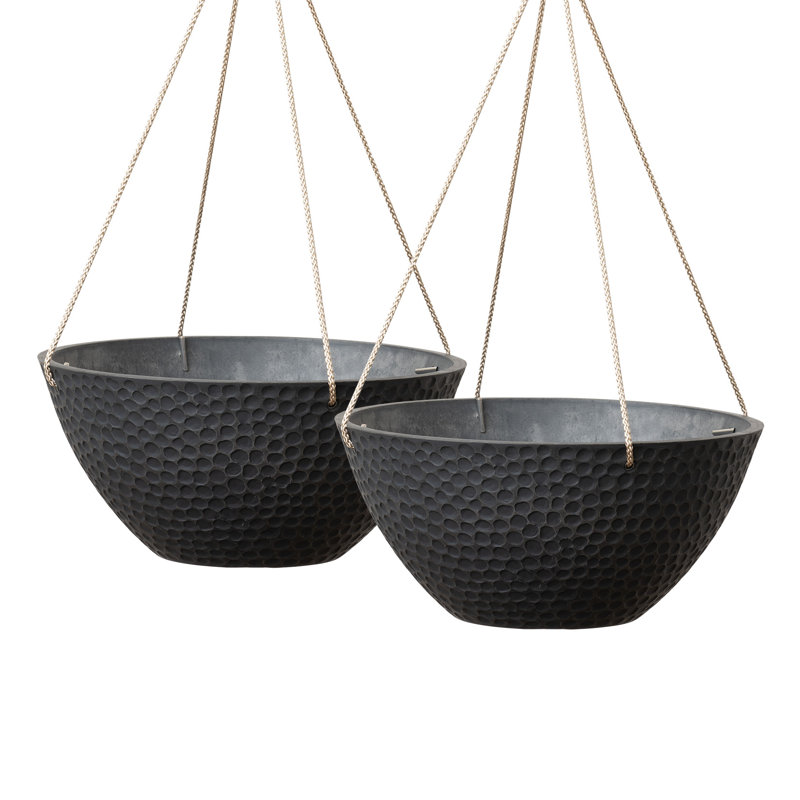 Bee Honeycomb Plastic Hanging Planter, Black, 6'' H x 13.2'' W x 13.2'' D