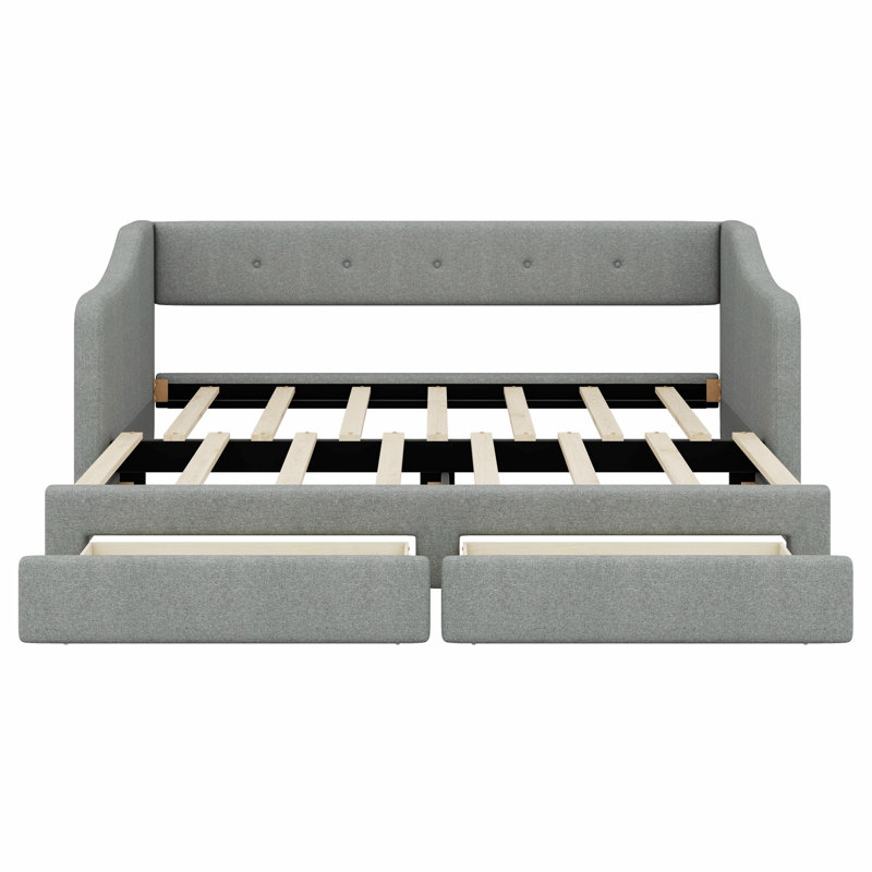 Sleek Upholstered Daybed Frame with Two Storage Drawers