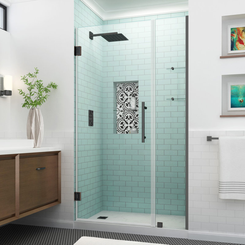 Belmore GS 50.25" - 51.25" W x 72" H Hinged Frameless Shower Door, Oil Rubbed Bronze, Clear