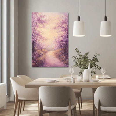 2D Flat, 1Pc Framed Canvas Wall Art, Cherry Blossom Path, Spring Flower Sea, Impressionist Oil Painting Style Art Print Canvas Poster Painting Room Wall Decor, Ideal Gift For Bedroom Living Room Hallway Dorm, Ready To Hang