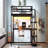 Queen Loft Bed Frame With Desk And With Storage Function Stairs, Metal Material Loft Bed Frames With Led Lighting Function Lights, With Usb Charging Function Ports, Multifunctional Iron Nets And Noise-Free, In Black Finish-342042256