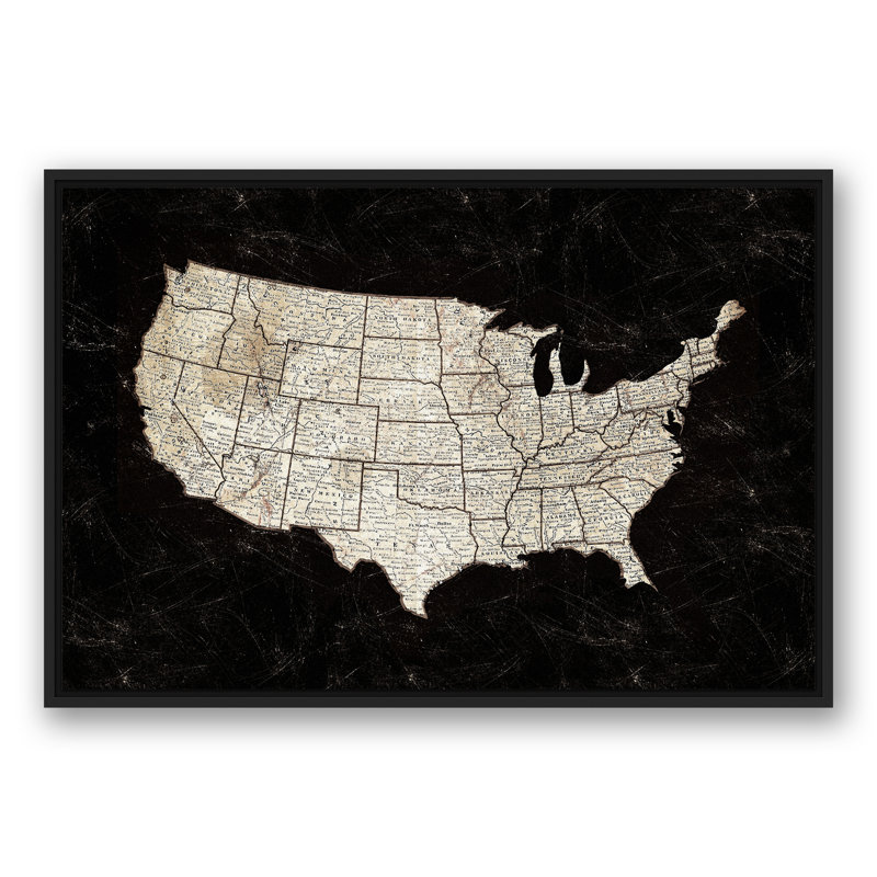 Carte noire des États-Unis, reproduction sur toile, L 35,75 po x H 13,75 po