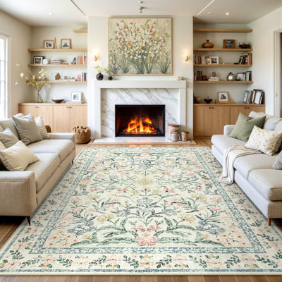 Kaldi Oriental Botanical Floral Machine Washable Area Rug with Non-Slip Backing for Living Room, Dining Room, Bedroom