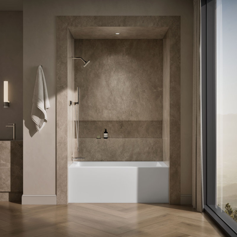 Baignoire de trempage rectangulaire en alcôve avec trop-plein à fente et tablier intégré 60 po x 30 po Underscore®, Blanc