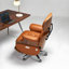 Fauteuil de bureau électrique en cuir véritable brun 44,88 pouces avec massage lombaire à deux moteurs