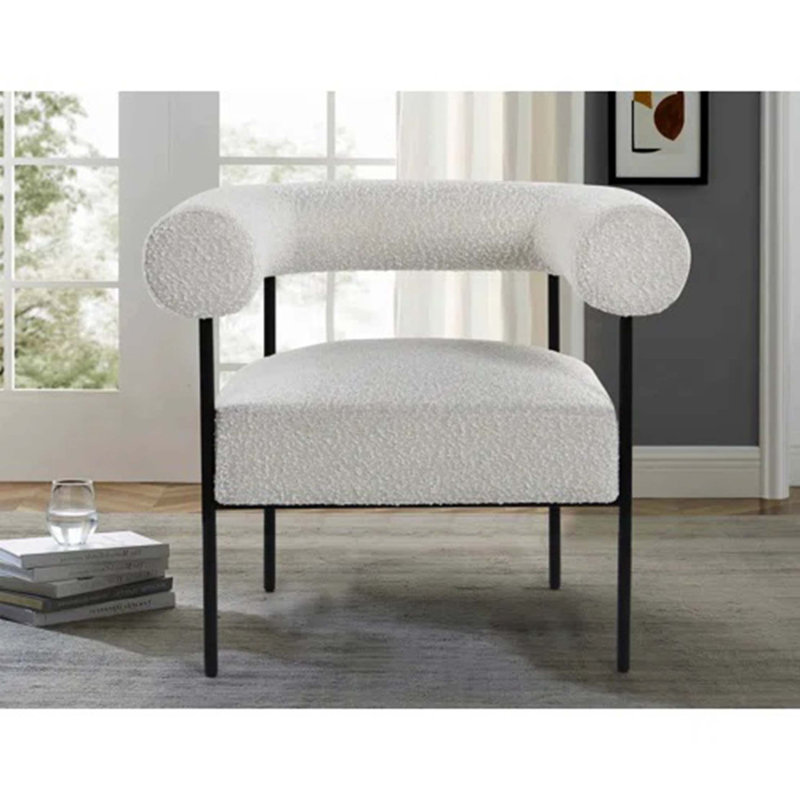 Fauteuil d'appoint 1 pièce avec pieds en métal Soft Boucle, Crème