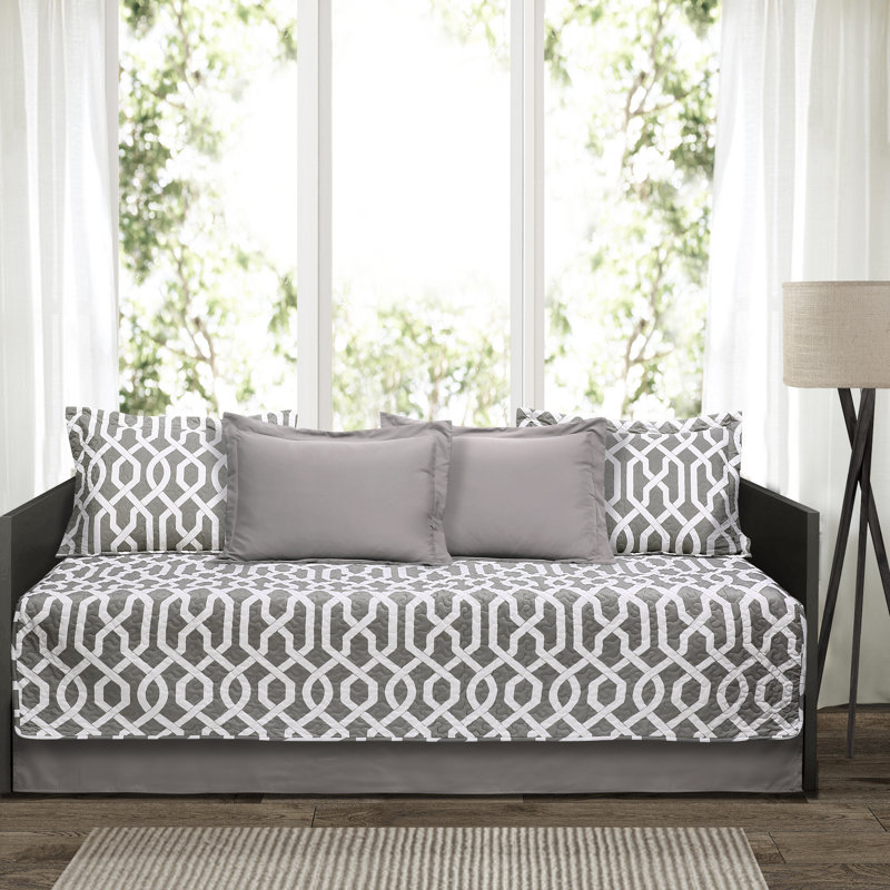 Lush Decor Edward Trellis 6 Piece Daybed Cover Set, Gray, 39" W x 75" L