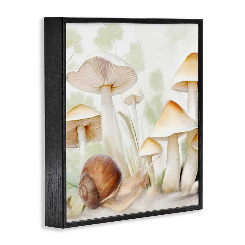  Escargot parmi des champignons, estampe numérique par Kim Allen, H 12 po x l 12 po, Giclée encadrée noir minuit