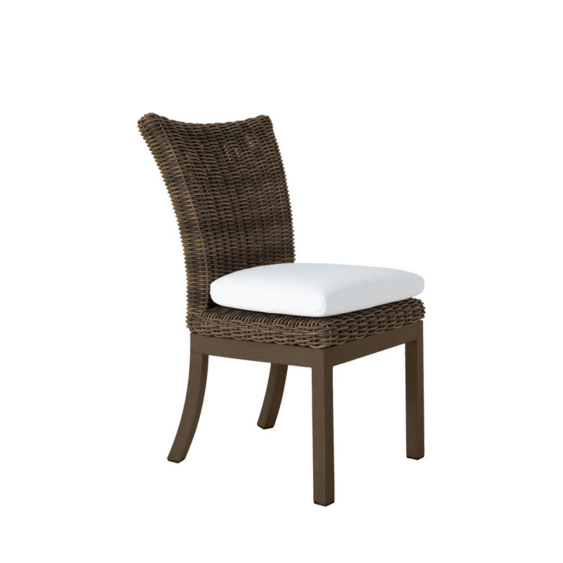 Montecito Woven N-Dura Resin Wicker Outdoor Dining Side Chair - Onyx, Cabana Stripe Midnight, Welt + Standard Fill, Onyx