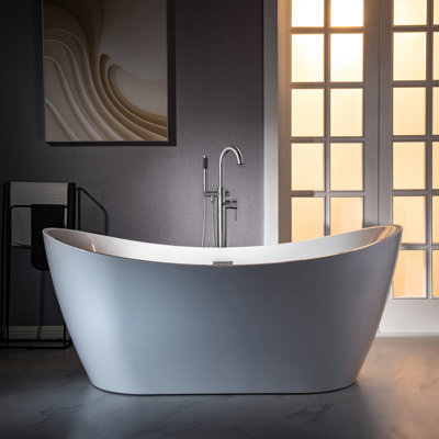 Robinet de baignoire autoportant monocommande à fixation au sol avec douche à main